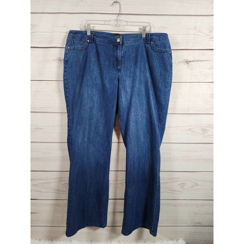 Multiples Womens Blue Solid Five Pocket Stretch High Rise Boot Cut Jeans Size 18